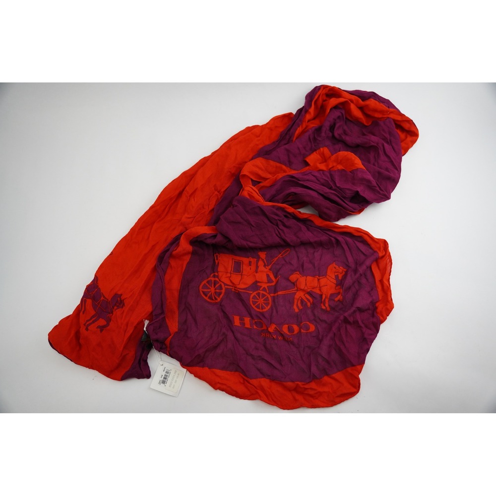 Coach Scarf Womens One Size‎ Red Fuchsia Horse Carriage Logo 85263 NWT